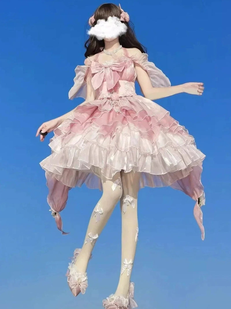 Summer Sweet Wedding Lolita Dress + Waist Chain + Tail + Hair Accessory + Neck Accessory