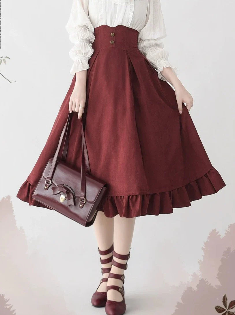 Classical Retro Blouse + Colored Vest + Flared Long Skirt