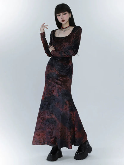 Ghost Girl Dark Mode Velvet Fishtail Dress