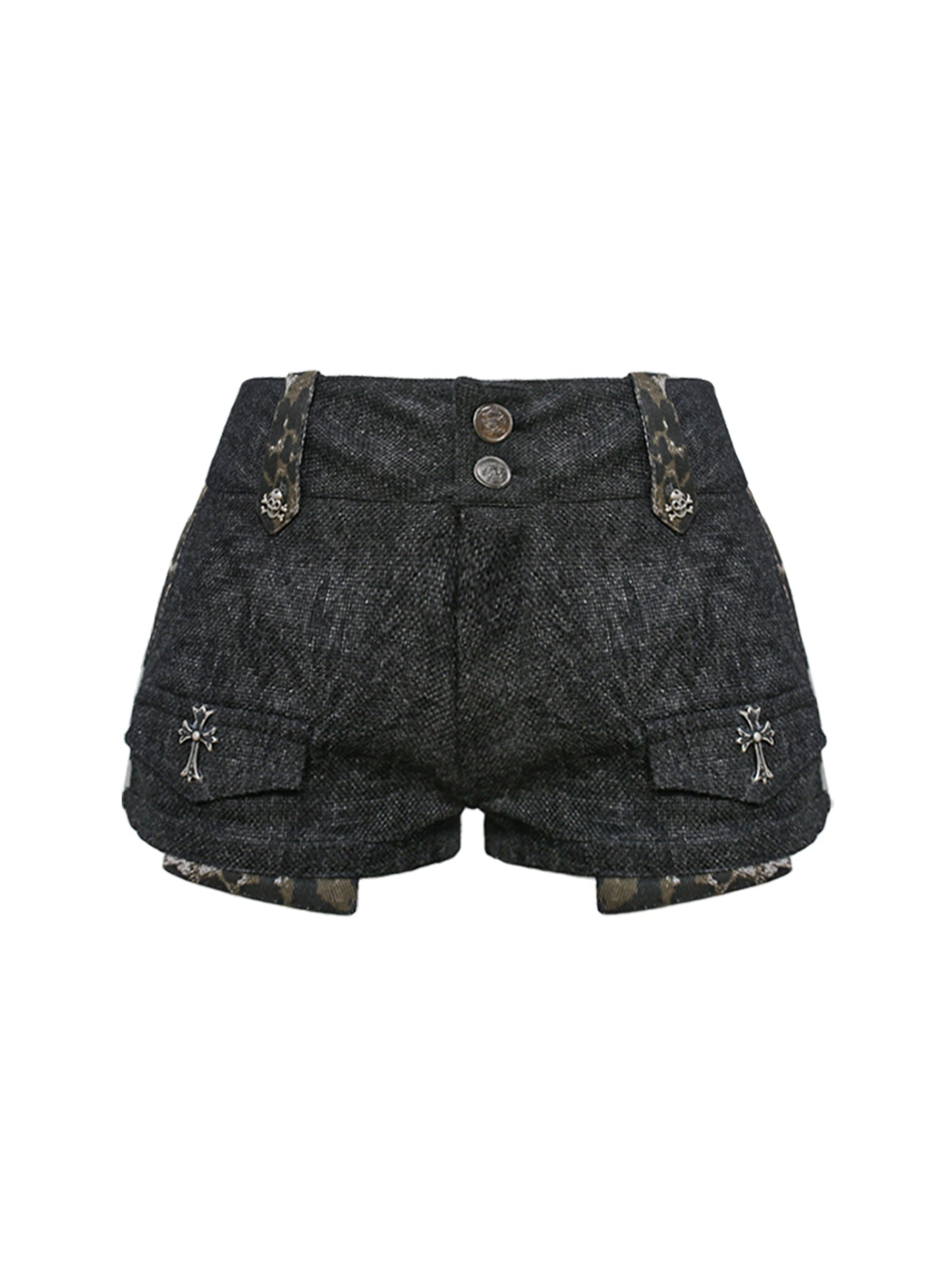 Leopard Print Shorts Grey Hoodie Set
