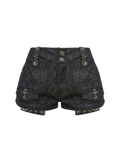 Leopard Print Shorts Grey Hoodie Set