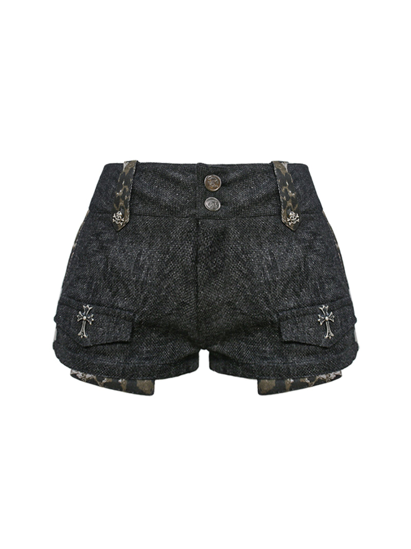Leopard Print Shorts Grey Hoodie Set