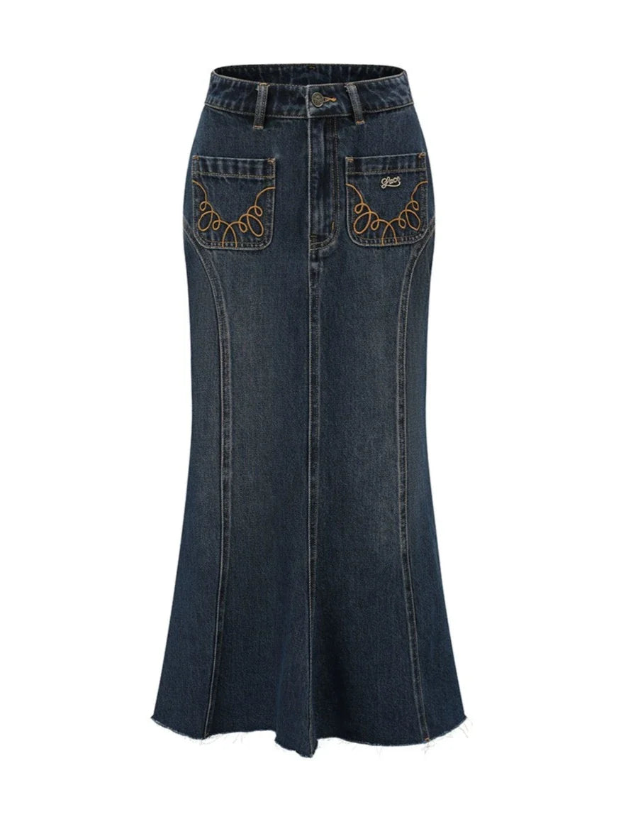 Retro Style Camisole + Tight Denim Skirt