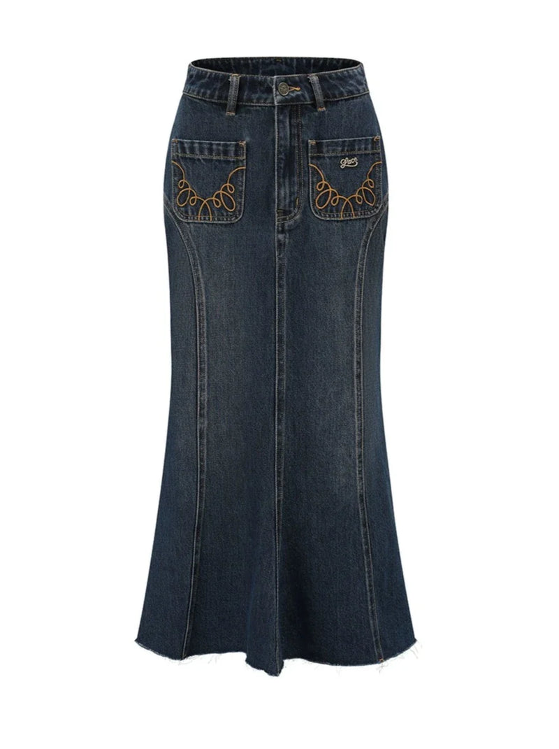 Retro Style Camisole + Tight Denim Skirt