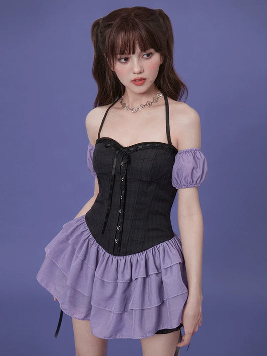 Concert God Dress Black Purple Tiered Dress