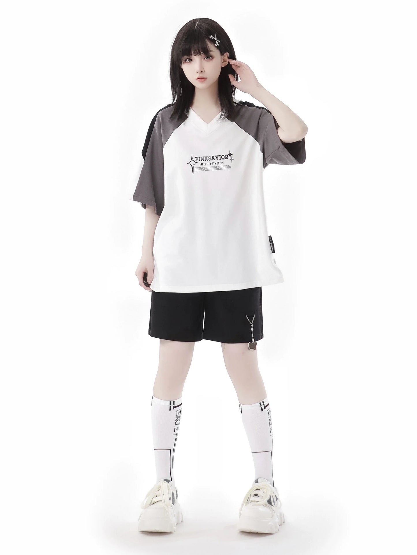 Circulating Star Black Gray Raglan Sporty T-shirt + Pants