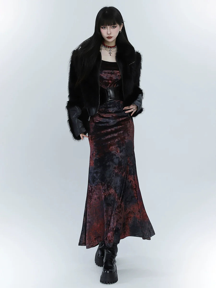 Ghost Girl Dark Mode Velvet Fishtail Dress
