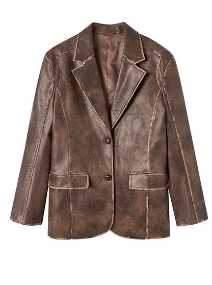 Washed Leather Over Jacket + Short Skirt