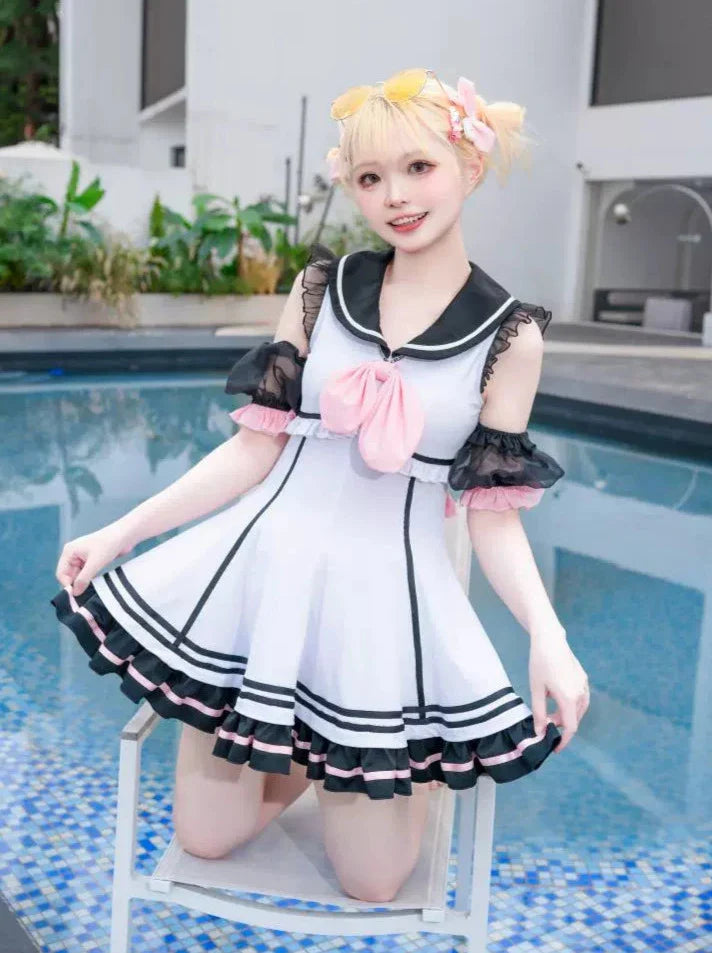 Marine Sailor Lolita Ruffled Dress Swimsuit