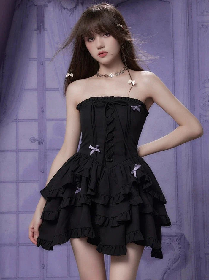 Lace-up Tiered Tube Top Dress