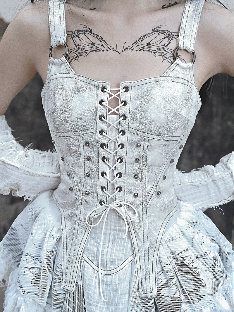 Lace-up Camisole White Gothic Dress