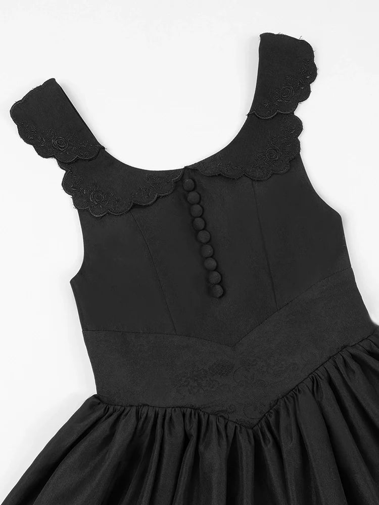 Night Traveler Classic Black Gothic Lace Jacket Dress + Ruffle White Blouse and Black Dress