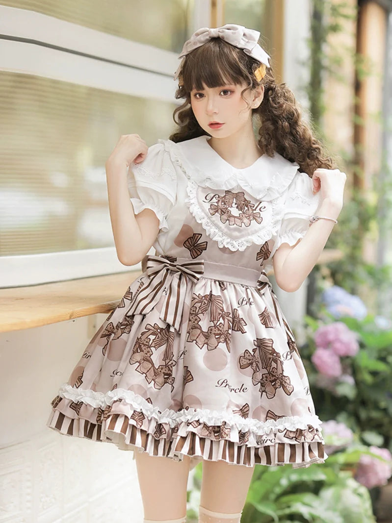 Puff Sleeve Shirt + Lolita Suspender Skirt