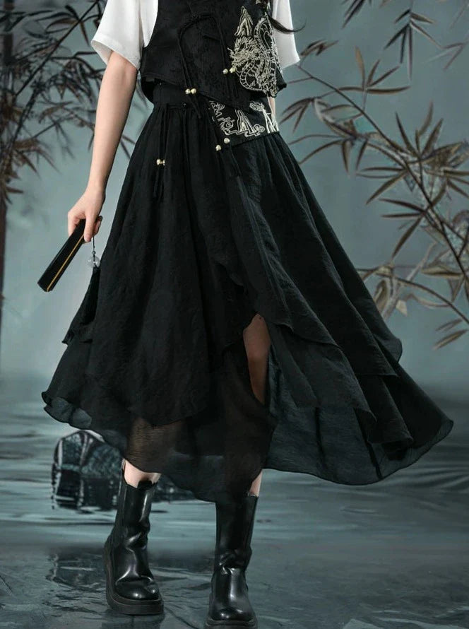 [pre-order] Retro Chinese-style Vest + Shirt + Asymmetric Skirt