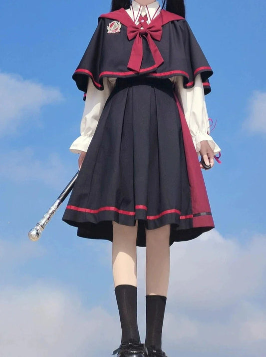 Black Magic Cape + Shirt + Pleated Skirt
