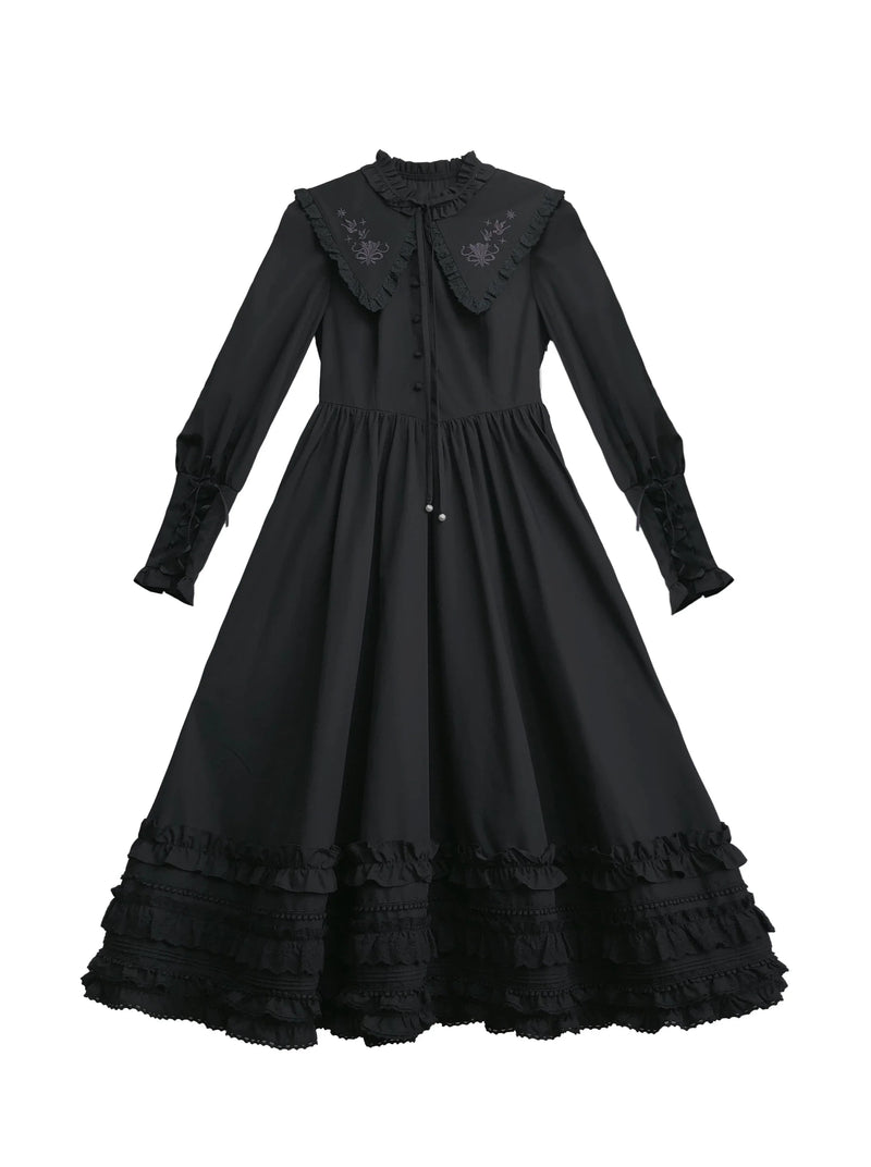 Retro French Leg-of-mutton Dark Dress + Belt