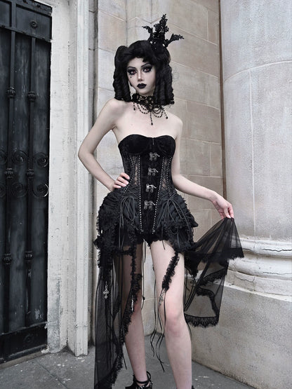 Hell Alice Gothic Dark Fishbone Strap Birdcage Corset Dress Set