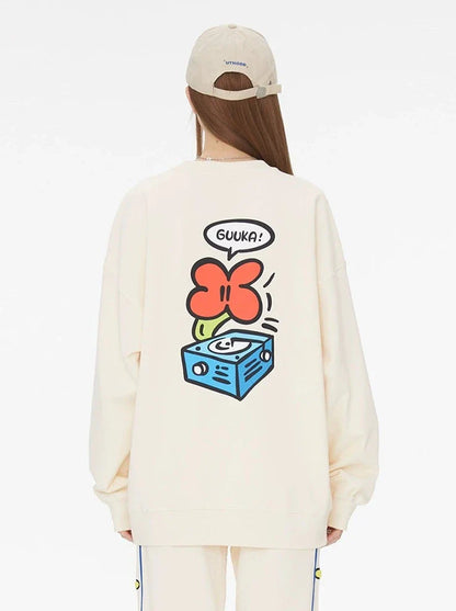 Cream Yellow Round Neck Sweatshirt + Side Design Pants