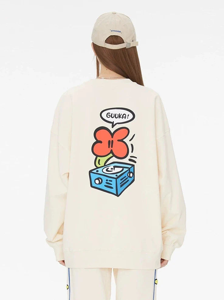 Cream Yellow Round Neck Sweatshirt + Side Design Pants