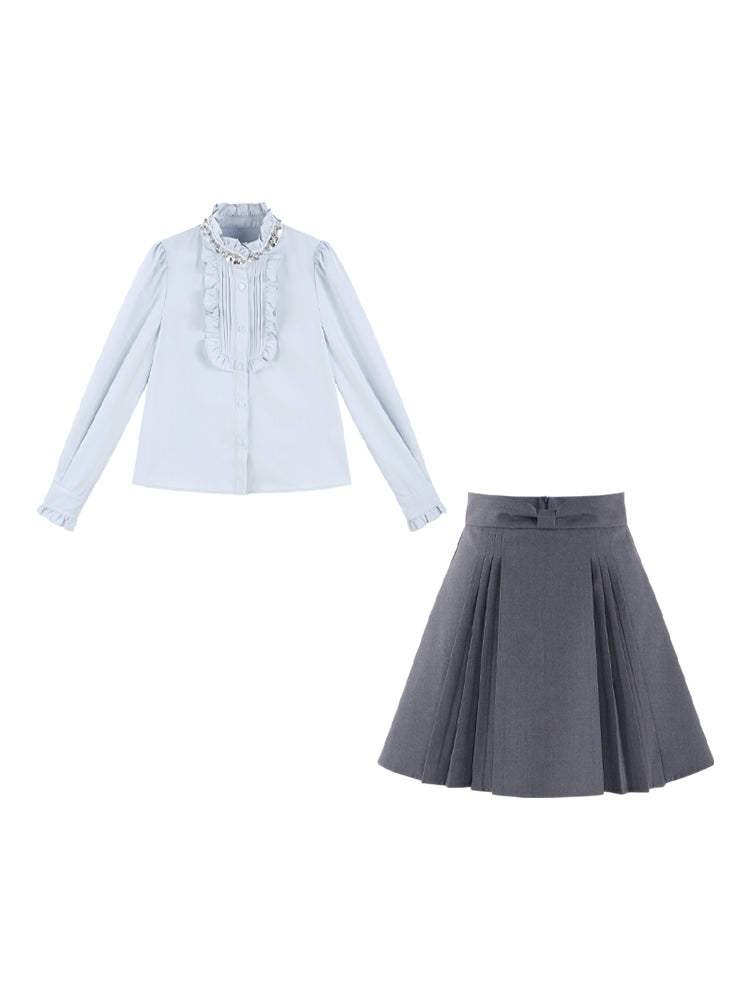 Blue Stand Collar French Top Set