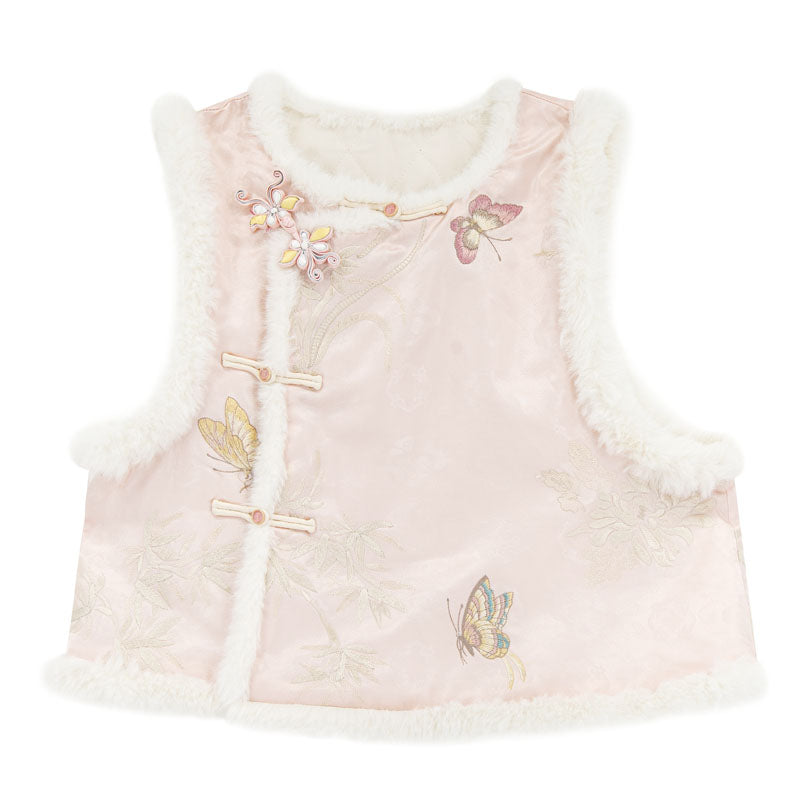 Pink Brocade Suede Chinese-style Dress Set