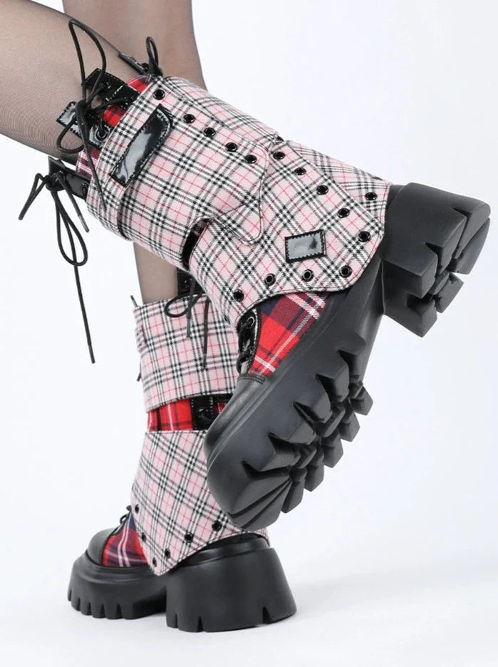 Rock Plaid Studded Short Boots