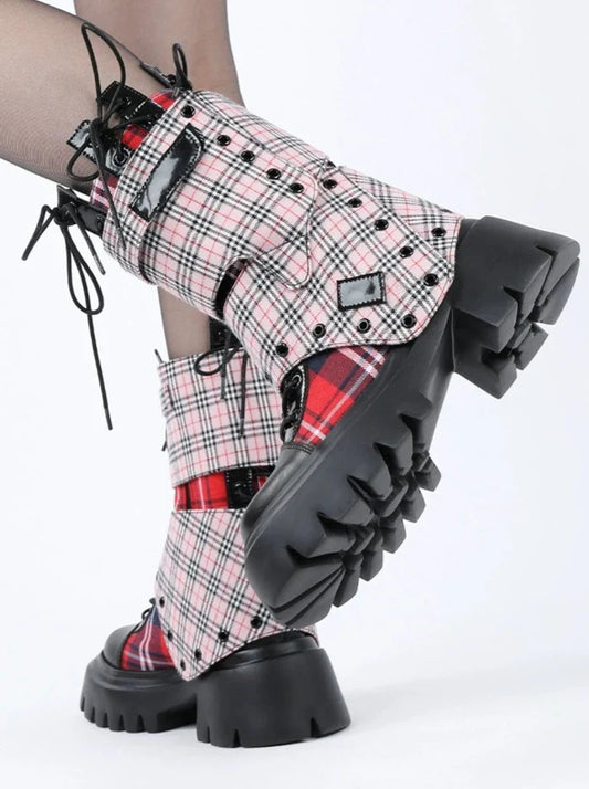 Rock Plaid Studded Short Boots