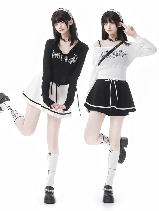 Sporty Mix Top + Hooded Hoodie + Camisole + Culottes