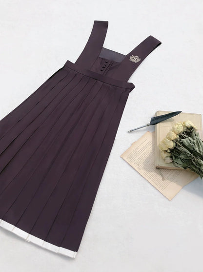 Retro Japanese-style Sleeve Knit Cardigan + Ruffle Stand Collar Shirt + Vest Dress + Ribbon + Corsage