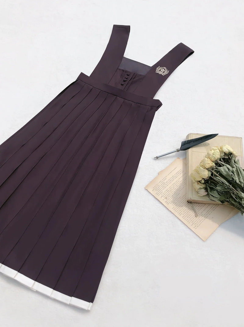 Retro Japanese-style Sleeve Knit Cardigan + Ruffle Stand Collar Shirt + Vest Dress + Ribbon + Corsage