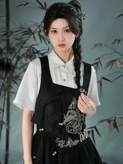 [pre-order] Retro Chinese-style Vest + Shirt + Asymmetric Skirt