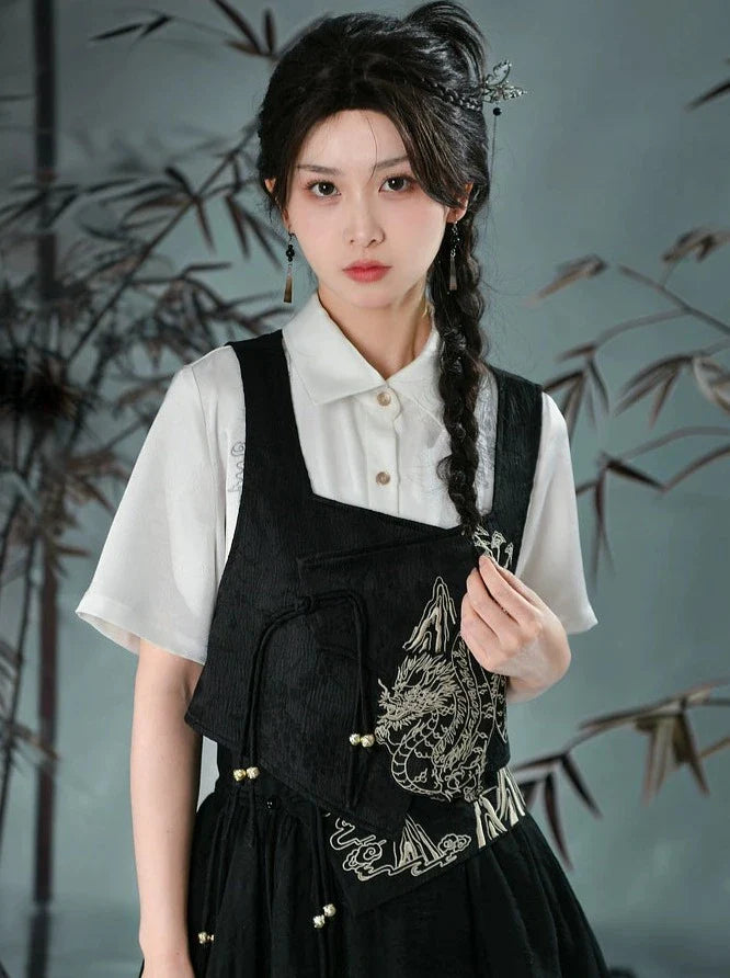 [pre-order] Retro Chinese-style Vest + Shirt + Asymmetric Skirt