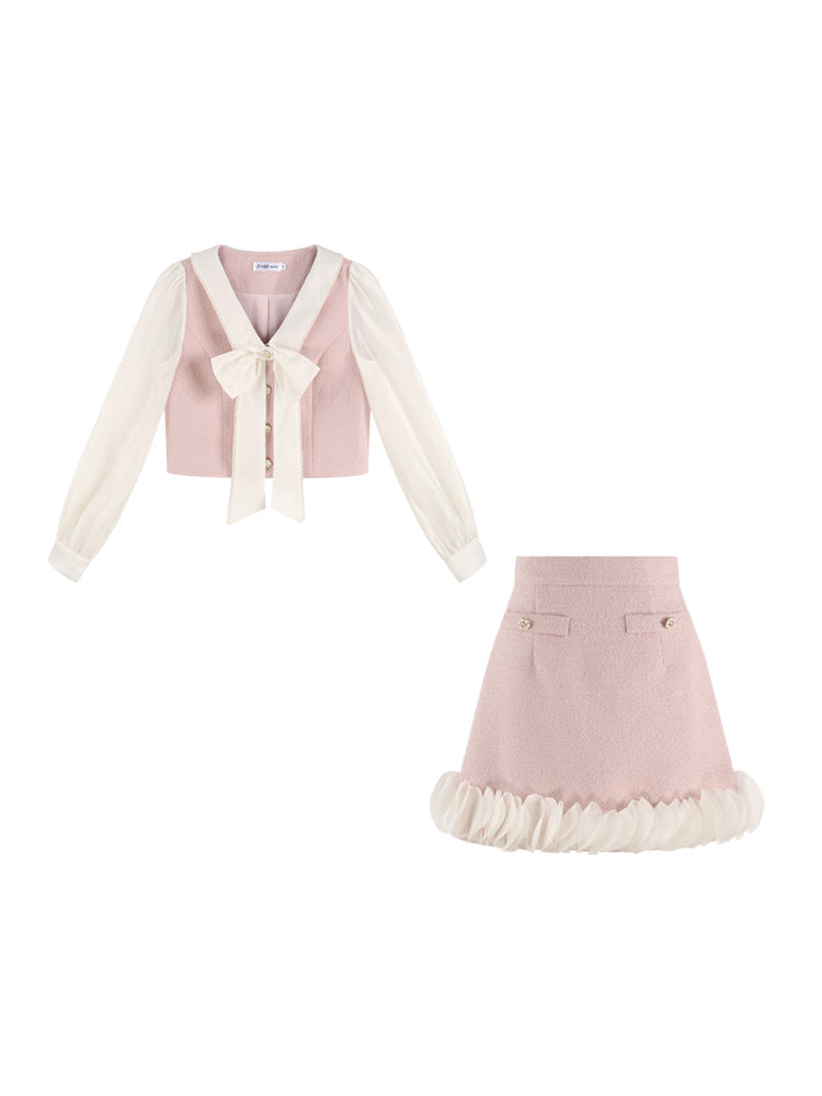 Pink Two-piece Jacket Skirt Set