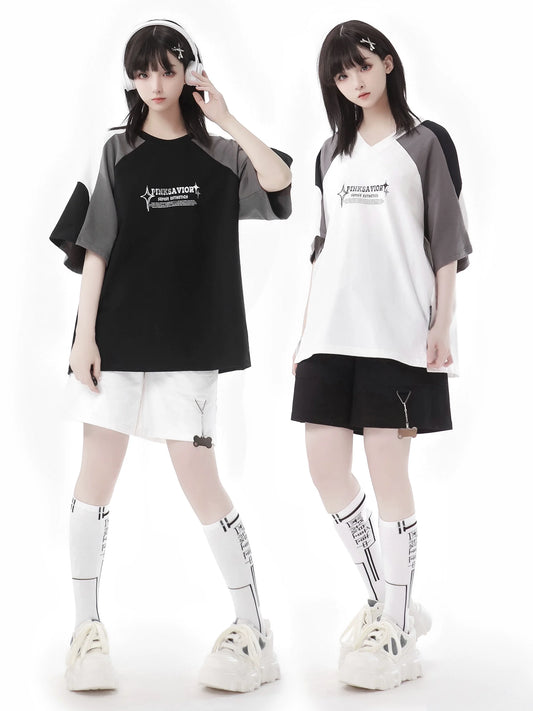 Circulating Star Black Gray Raglan Sporty T-shirt + Pants