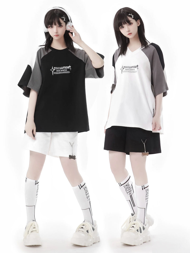 Circulating Star Black Gray Raglan Sporty T-shirt + Pants