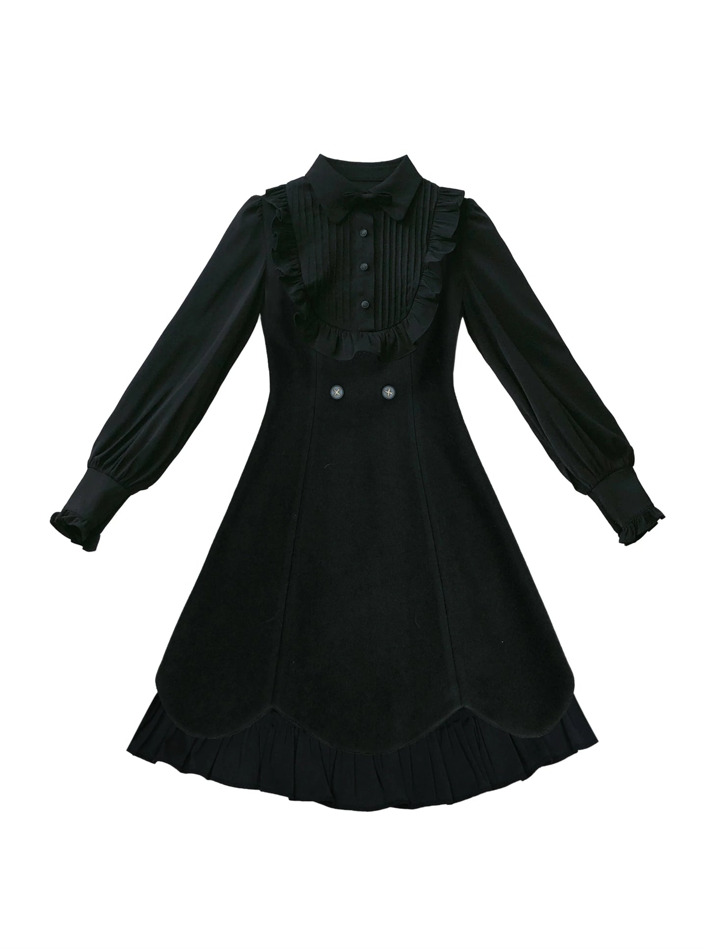 Retro Red Cape Coat + Black Ruffle Fake Two-piece Dress