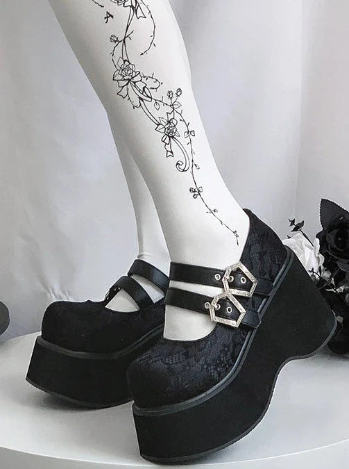 Retro Round Toe Gothic Punk Platform Shoes [matte/lace]