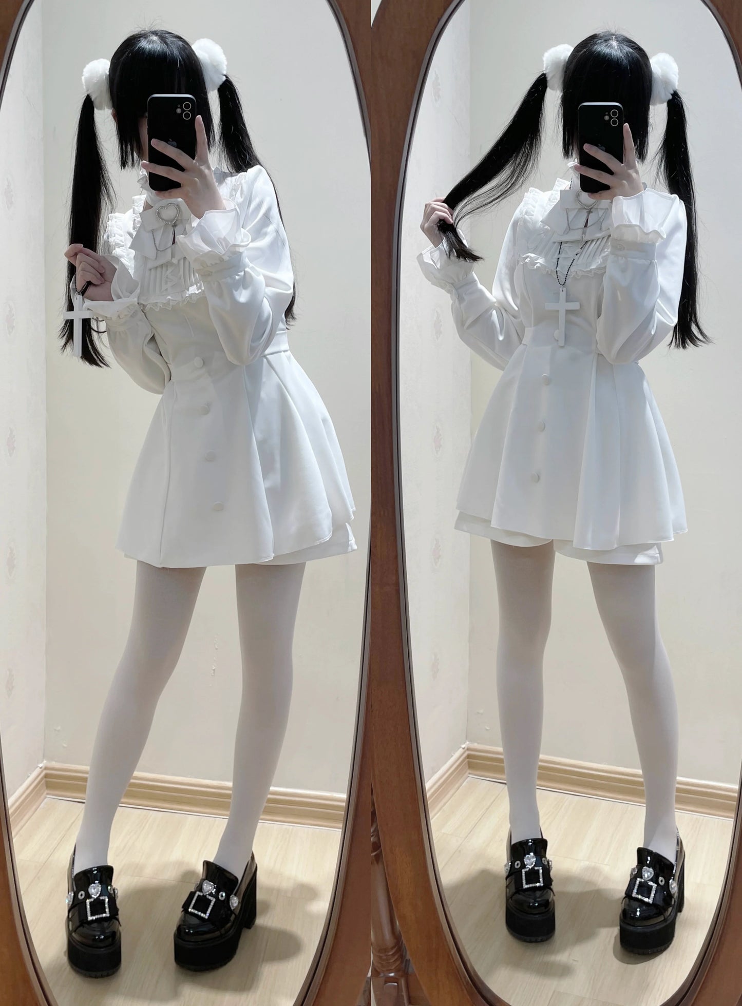 Ribbon Lace Cross Embroidery Waist Mark Dress Suit