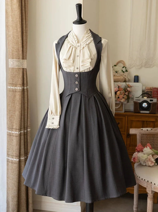 Retro Classical Lolita Skirt + Ruffled Shirt
