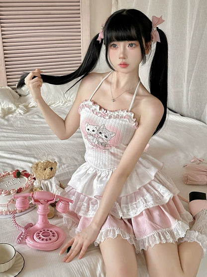 Sweet Camisole + Tiered Skirt + Short Cardigan