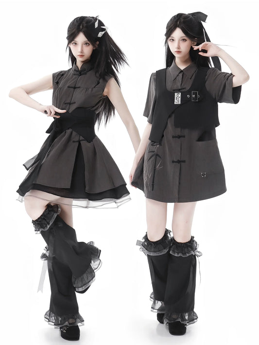 Cyber Chinese-style Mode Dress + Shirt + Girdle + Vest