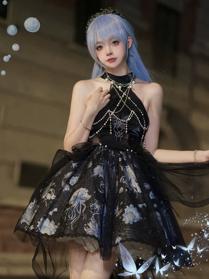 Deep Jellyfish Halter Neck Dress