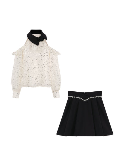 Polka Dot Off-shoulder Chiffon Top Set