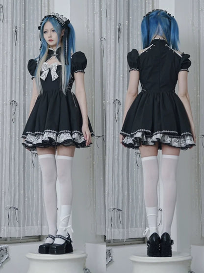 Silver Dragon Maid Gothic Dress + Apron + Arm Cover