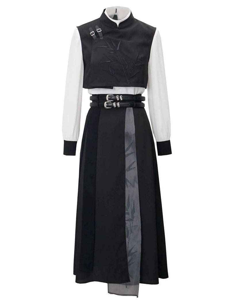 New Chinese-style Bamboo Print Black White Design Suit