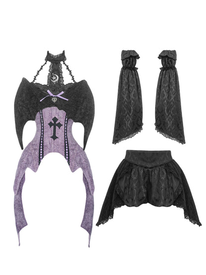 Witch Pumpkin Pants Bat Bell Sleeve Set