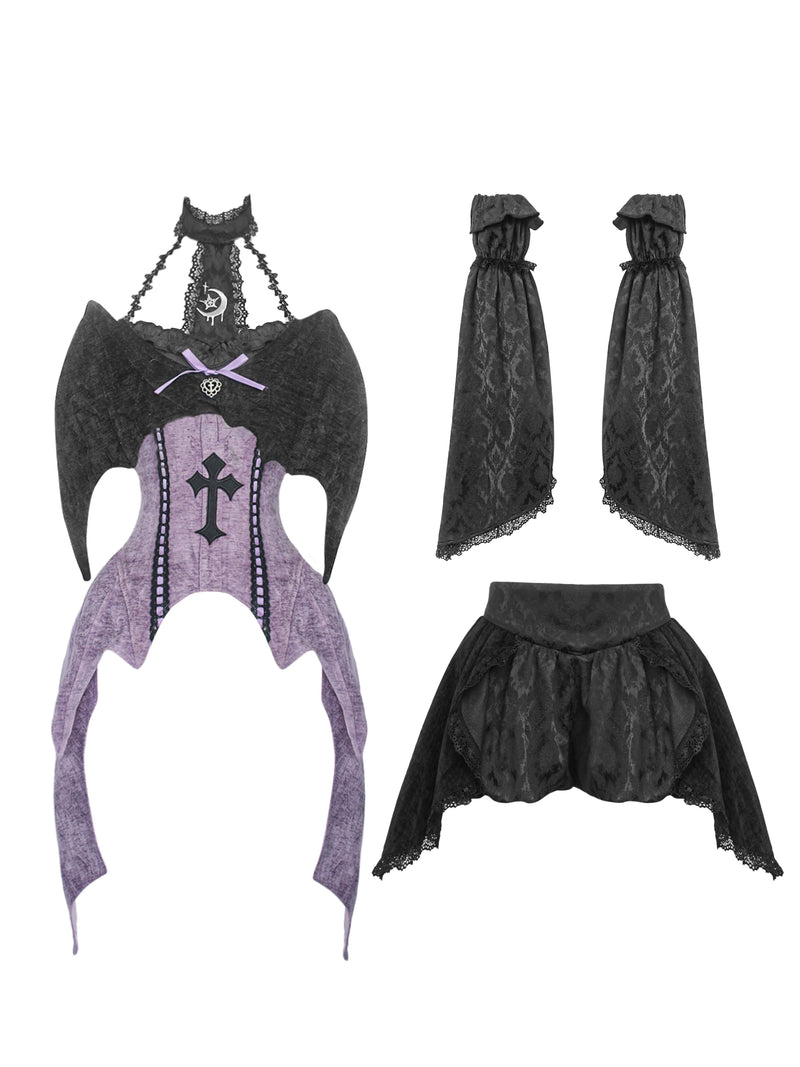 Witch Pumpkin Pants Bat Bell Sleeve Set
