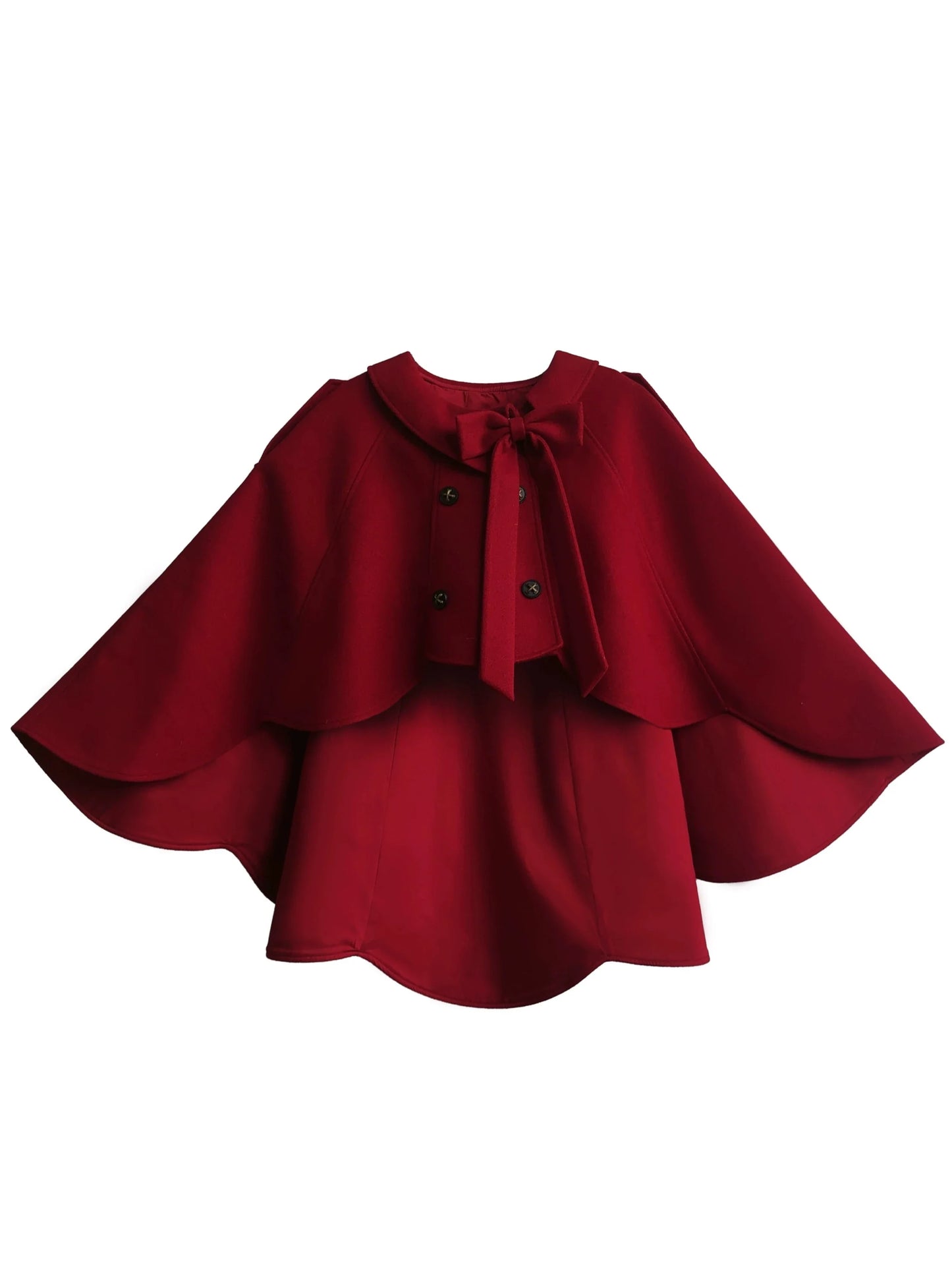 Little Red Riding Hood Cape Ribbon Coat + Pleated Collar Shirt + Plaid Tiered Dress + Head Scarf