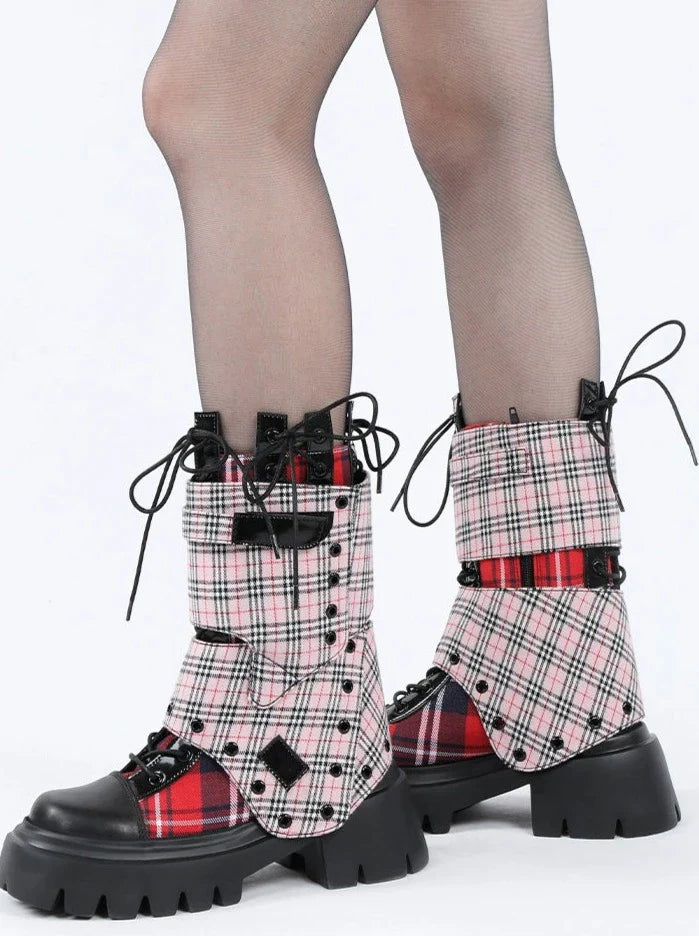 Rock Plaid Studded Short Boots