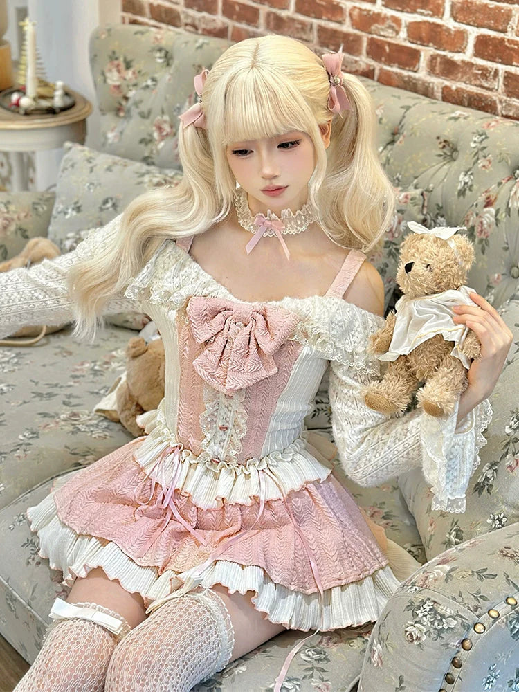 Cheese Sweet Berry Sweet Hot Girl Princess Milk Top + Tiered Skirt + Choker